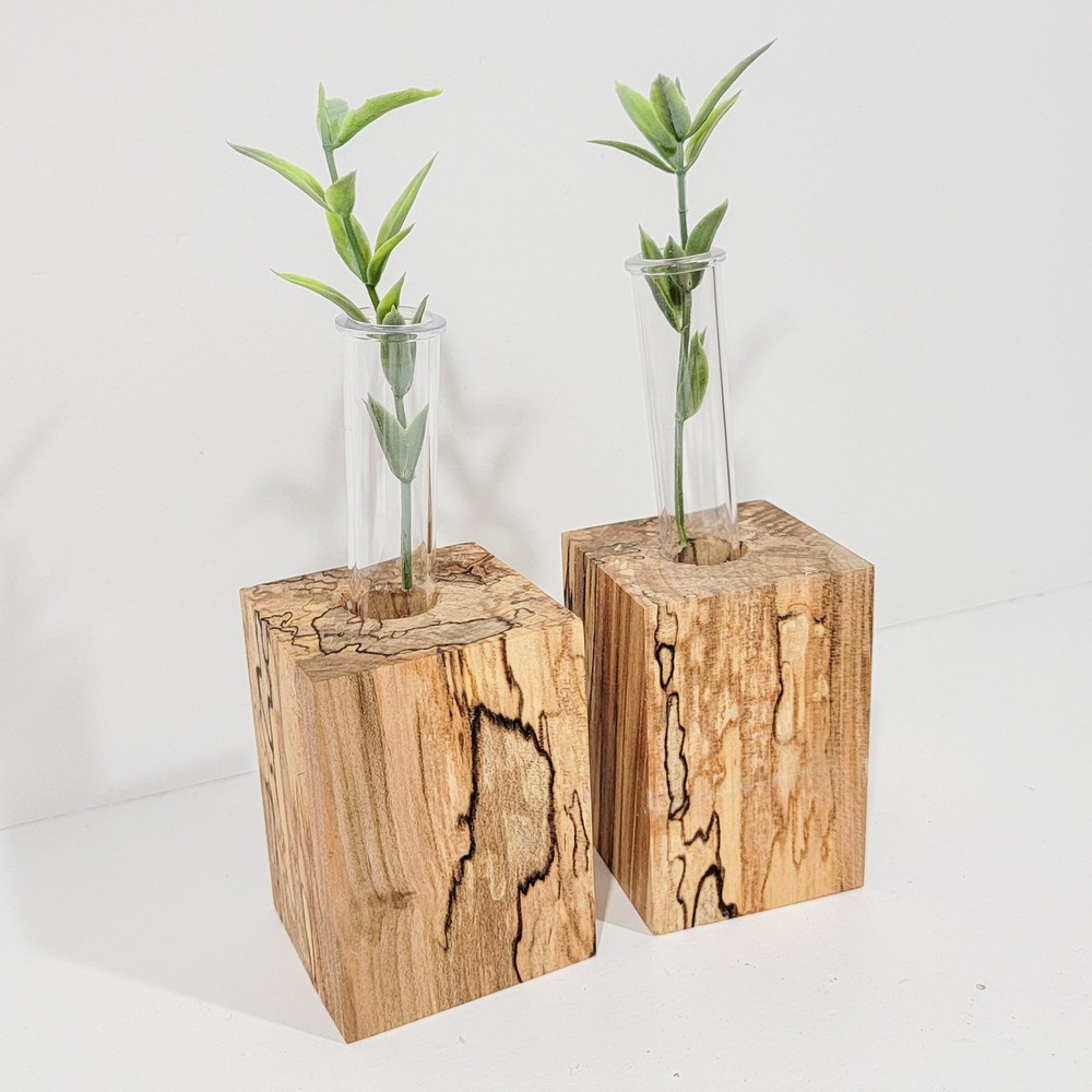 Handmade Spalted Maple Wood Propagation Stations Set of 2 Bud Vases